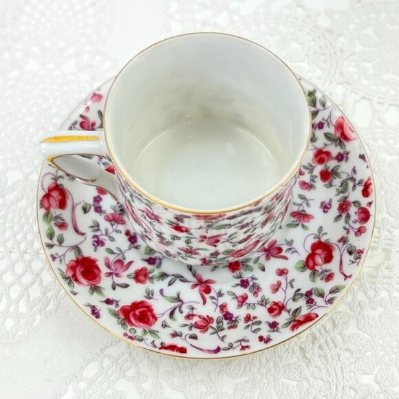 Vintage Yada China Floral Tea Cup & Saucer Pink Roses Gold Trim Cottage Core - Picture 10 of 14